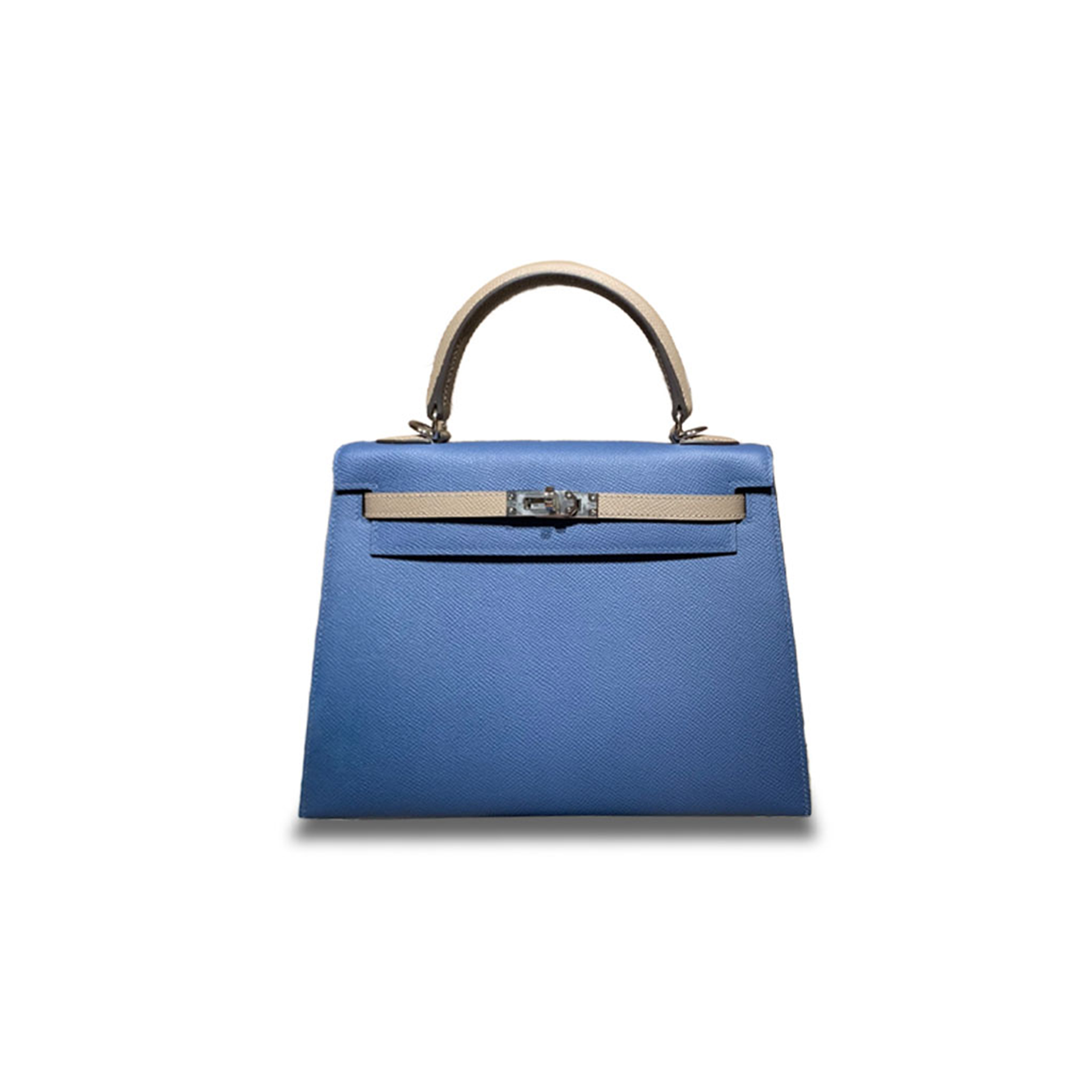 H**mes master 25 epsom agate blue and arctic gray silver buckle (25*17*7cm)